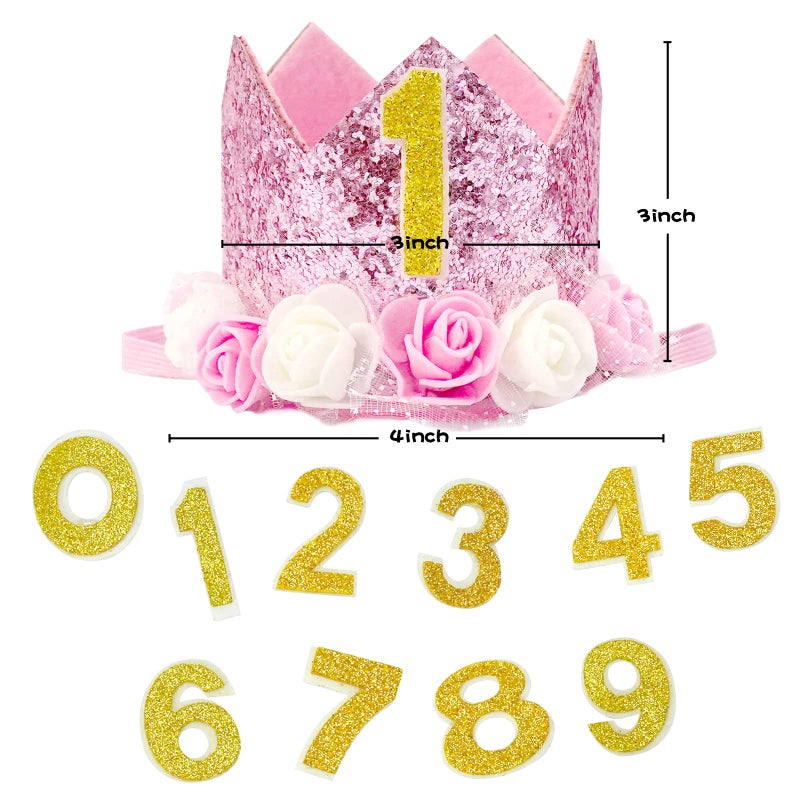 Rimobul Pet Crown Dog Birthday Hat Reusable Birthday Party Crown Girl Cat Doggie Headband Hats with 0-9 Figures Charms Gift Grooming Accessories with Glue Dots Pack of 1(Pink) - Image 2